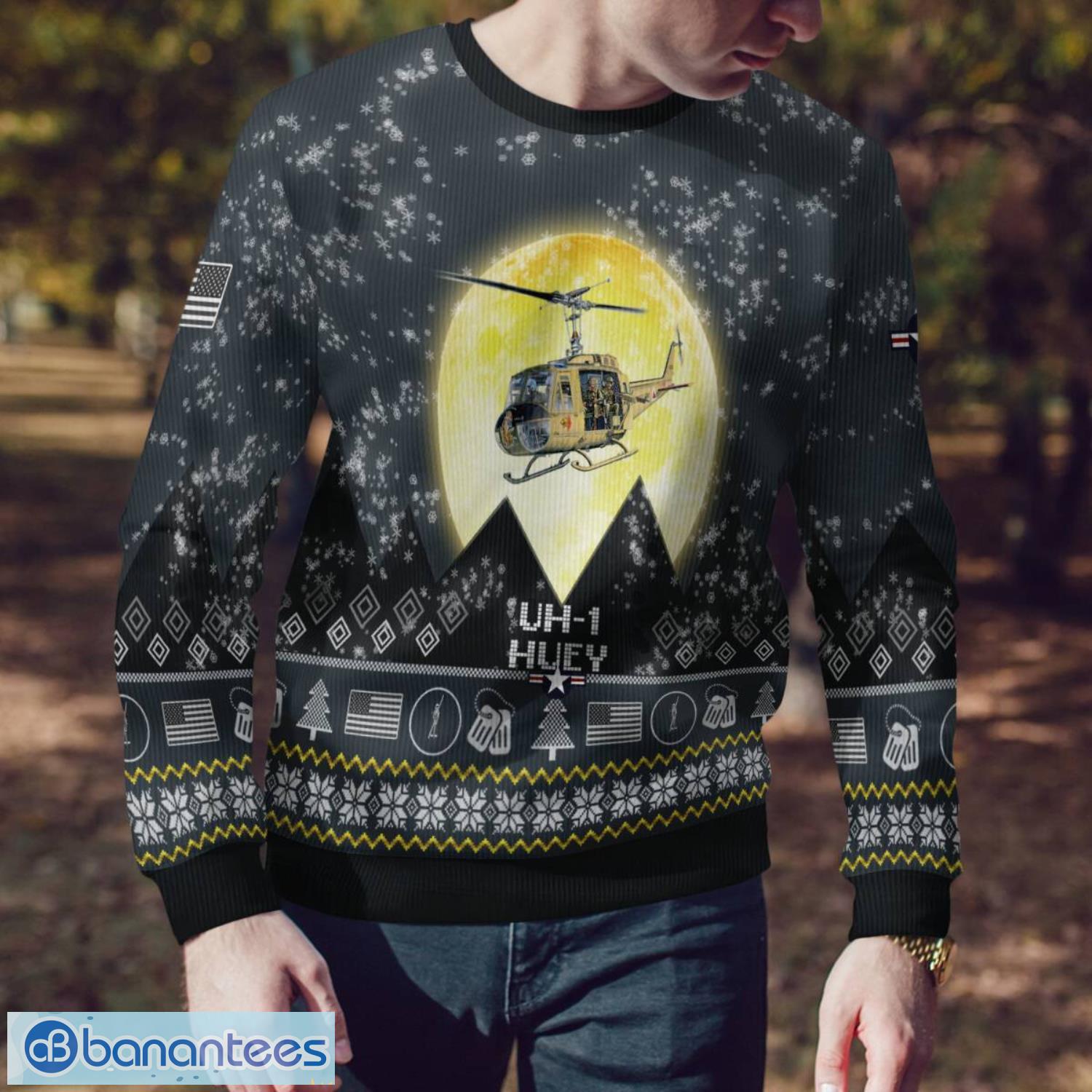 uh 1 huey uh1 3d aircraft moonlight grey ugly christmas sweater for fans 1 image UH-1 Huey UH1 3D Aircraft Moonlight Grey Ugly Christmas Sweater For Fans Product Photo 2