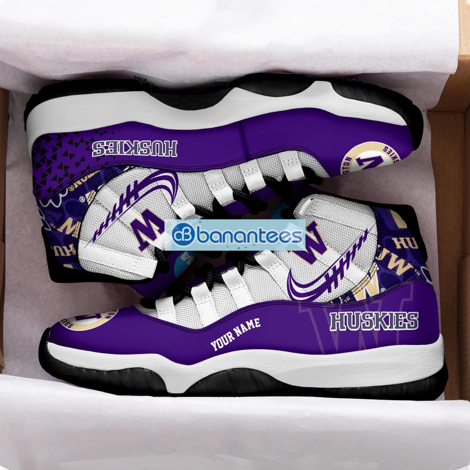 washington huskies air jordan 11 sneakers custom name special shoes for fans 1 image Washington Huskies Air Jordan 11 Sneakers Custom Name Special Shoes For Fans Product Photo 2