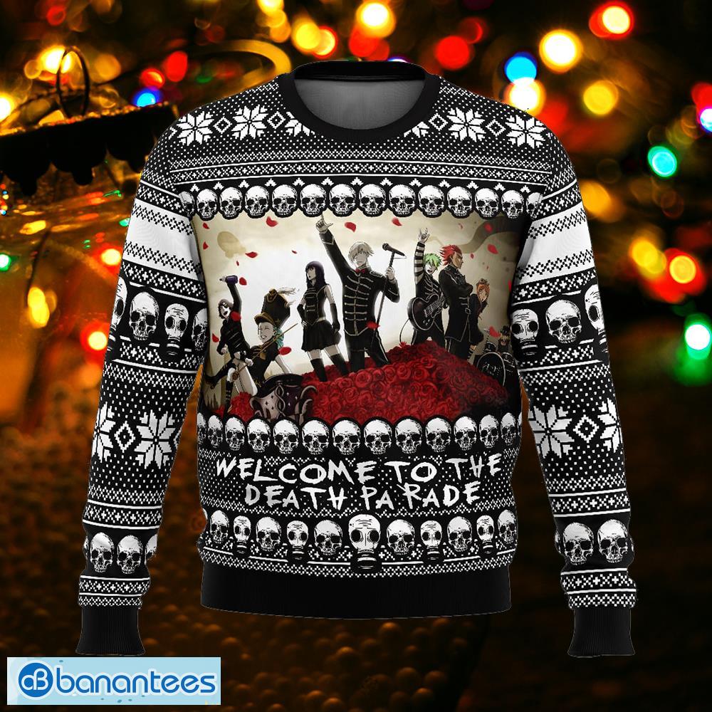 welcome to the death parade comfort ugly christmas 3d sweater gift for men and women image Welcome To The Death Parade Comfort Ugly Christmas 3D Sweater Gift For Men And Women - Welcome To The Death Parade Ugly Christmas Sweater Photo_1