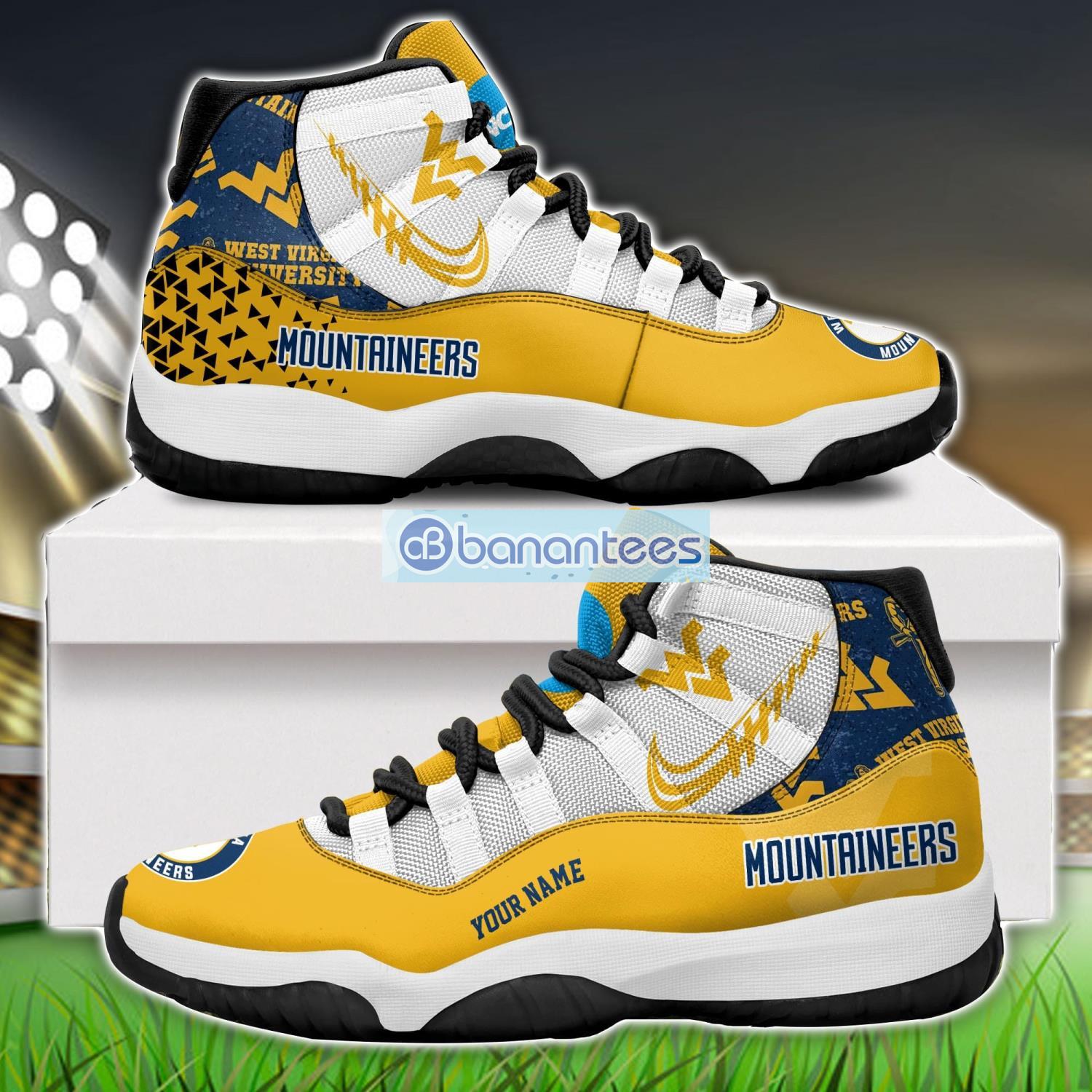 west virginia mountaineers air jordan 11 sneakers custom name special shoes for fans image West Virginia Mountaineers Air Jordan 11 Sneakers Custom Name Special Shoes For Fans Product Photo 1