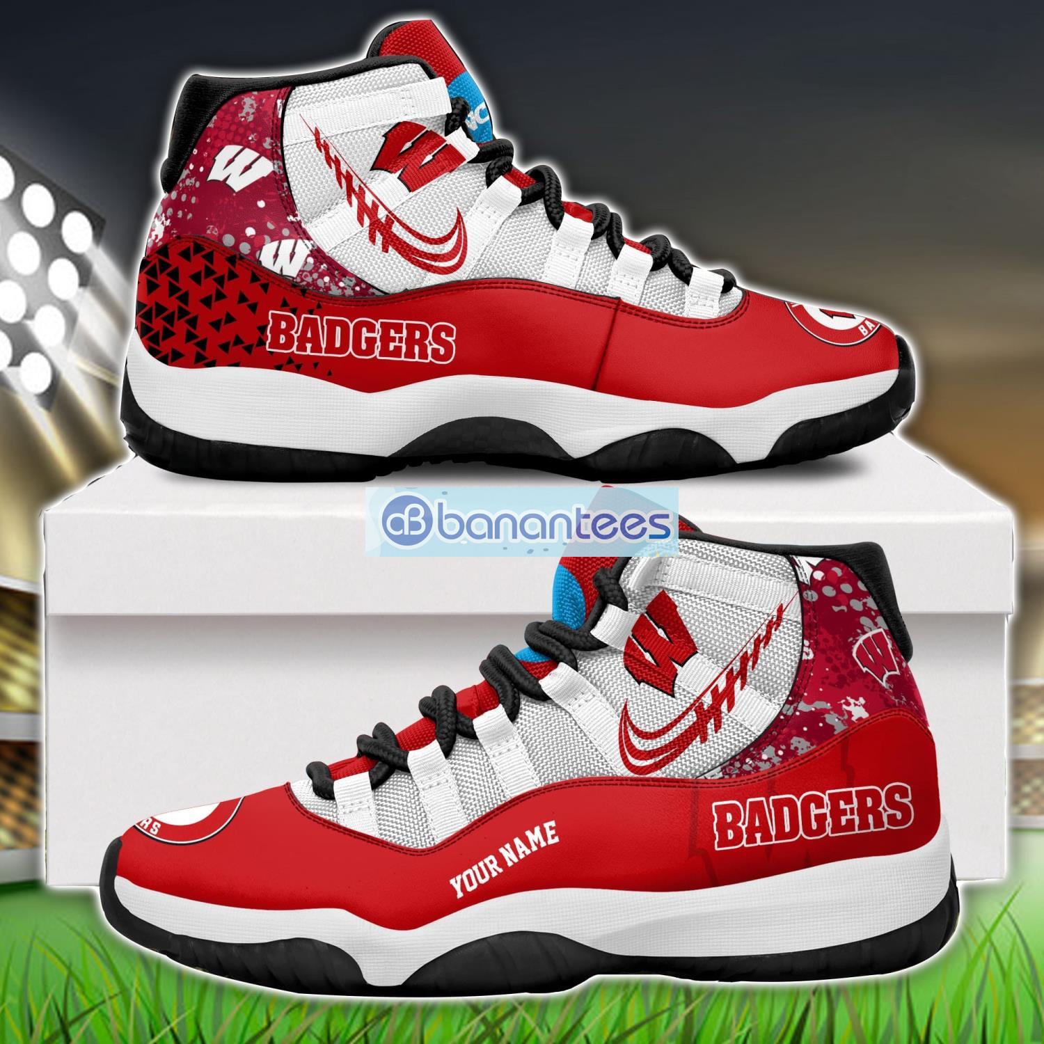 wisconsin badgers air jordan 11 sneakers custom name special shoes for fans image Wisconsin Badgers Air Jordan 11 Sneakers Custom Name Special Shoes For Fans Product Photo 1