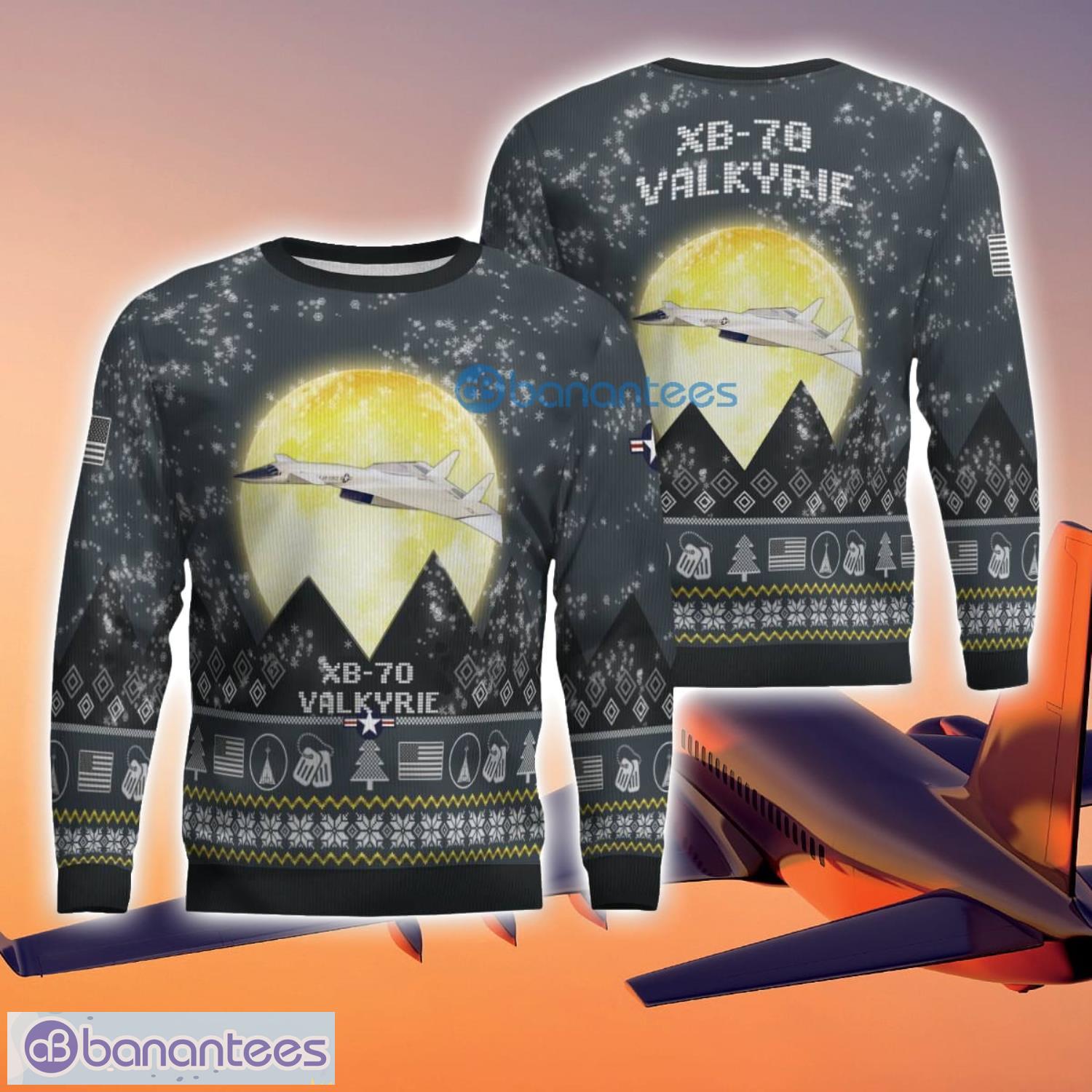 xb 70 valkyrie xb70 3d aircraft moonlight grey ugly christmas sweater for fans image XB-70 Valkyrie XB70 3D Aircraft Moonlight Grey Ugly Christmas Sweater For Fans Product Photo 1
