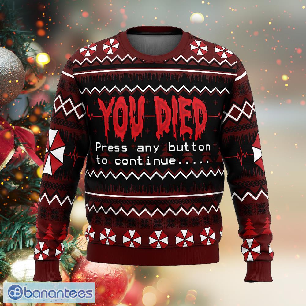 you died resident evil jumper ugly christmas sweater gift holidays image You Died Resident Evil Jumper Ugly Christmas Sweater Gift Holidays - You Died Resident Evil Ugly Christmas Sweater Photo_1