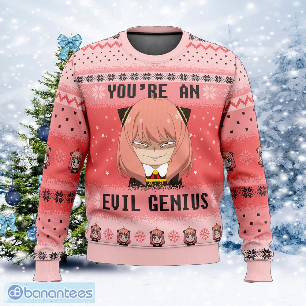 youre an evil genius spy x family celebrate ugly xmas sweater gift for men and women image You’re An Evil Genius Spy X Family Celebrate Ugly Xmas Sweater Gift For Men And Women - You’re An Evil Genius Spy X Family Ugly Christmas Sweater Photo_1