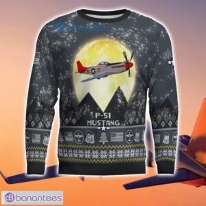 P-51 Mustang P51 3D Aircraft Moonlight Grey Ugly Christmas Sweater For Fans Product Photo 2