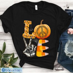 LOVE Peace Sign Pumpkin V Sign Hippie Halloween Costume Unisex T-Shirt Product Photo 1
