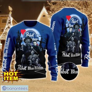 Pabst Blue Ribbon Horror Halloween Night All Over Print Sweater Halloween Sweater Gift Ideas Product Photo 1