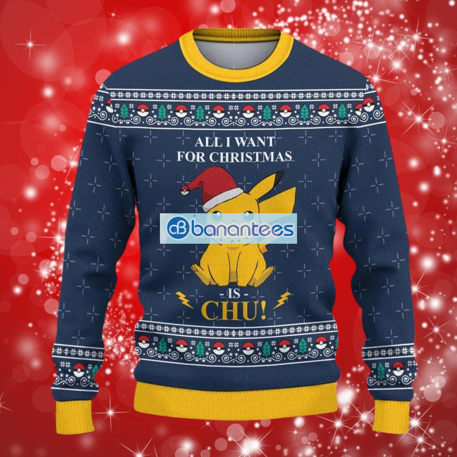 all want for christmas is chu christmas sweater full over print image All Want For Christmas Is Chu Christmas Sweater Full Over Print Product Photo 1