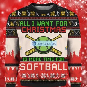 All Want For Christmas Is More Time For Softball Ugly Christmas Sweater Full Over Print Product Photo 1