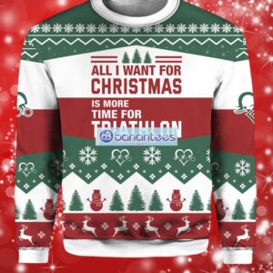 All Want For Christmas Is Triathlon Christmas Ugly Sweater Full Over Print Product Photo 1