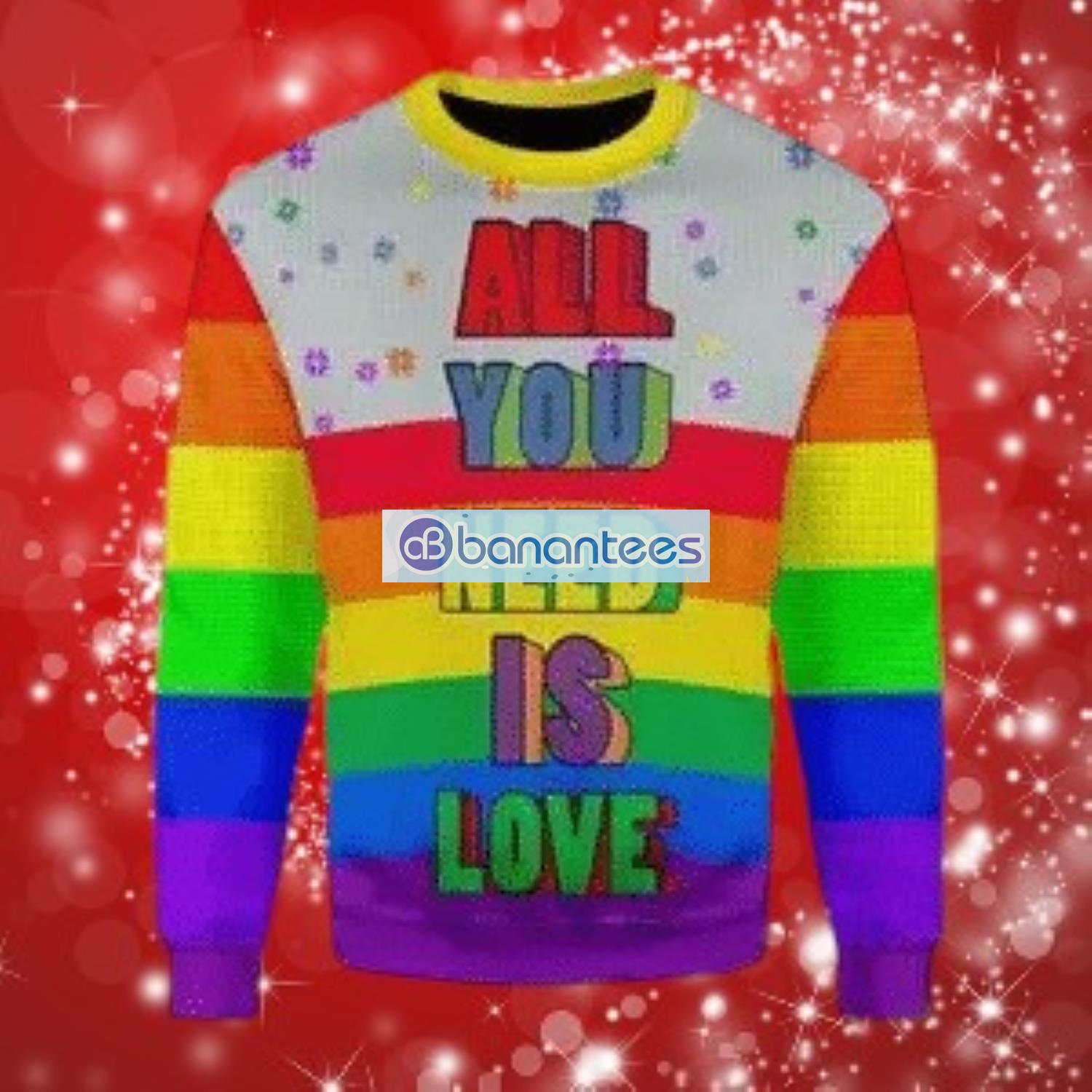 all you need is love christmas ugly sweater full over print image All You Need Is Love Christmas Ugly Sweater Full Over Print Product Photo 1