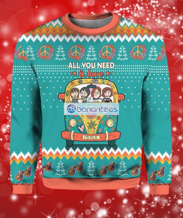 All You Need Is Love Hippie Peace Christmas Ugly Sweater Full Over Print Product Photo 1