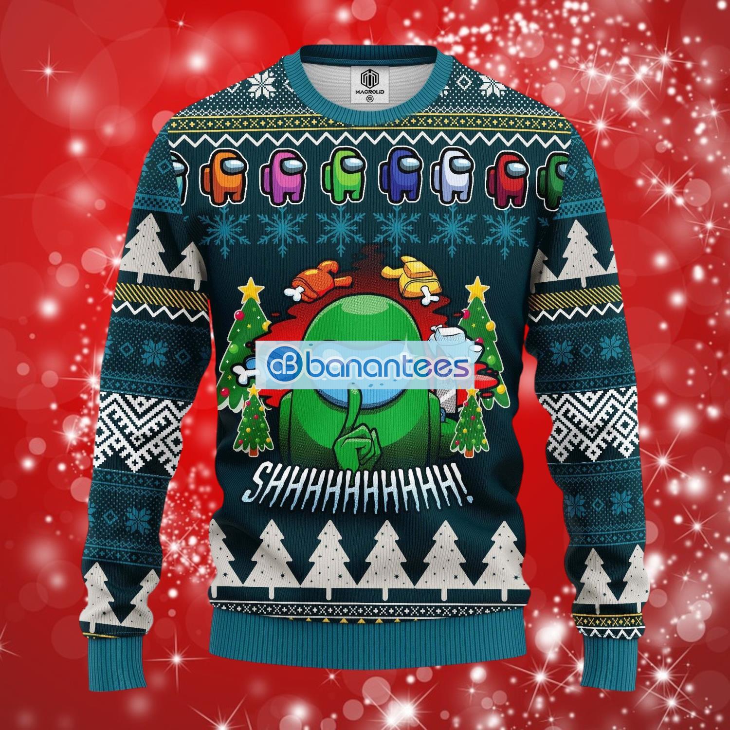among us impostor green ugly christmas sweater full over print image Among Us Impostor Green Ugly Christmas Sweater Full Over Print Product Photo 1