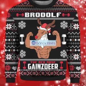 Animal Brodolf The Red Nose Gainzdeer Gym Ugly Christmas Sweater Full Over Print Product Photo 1