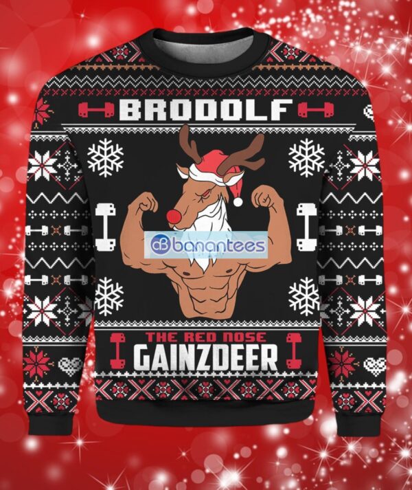 Animal Brodolf The Red Nose Gainzdeer Gym Ugly Christmas Sweater Full Over Print Product Photo 1