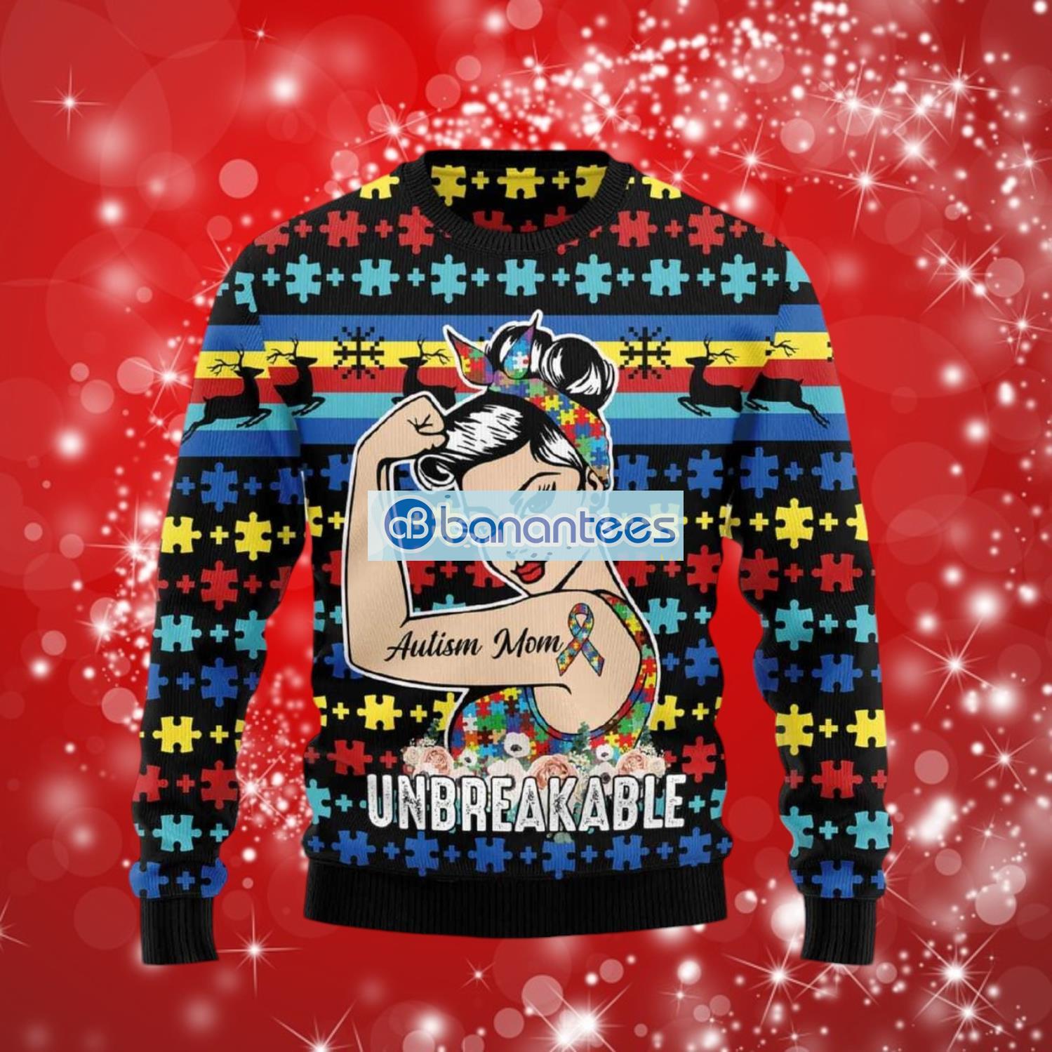 autism mom ugly christmas sweater full over print image Autism Mom Ugly Christmas Sweater Full Over Print Product Photo 1