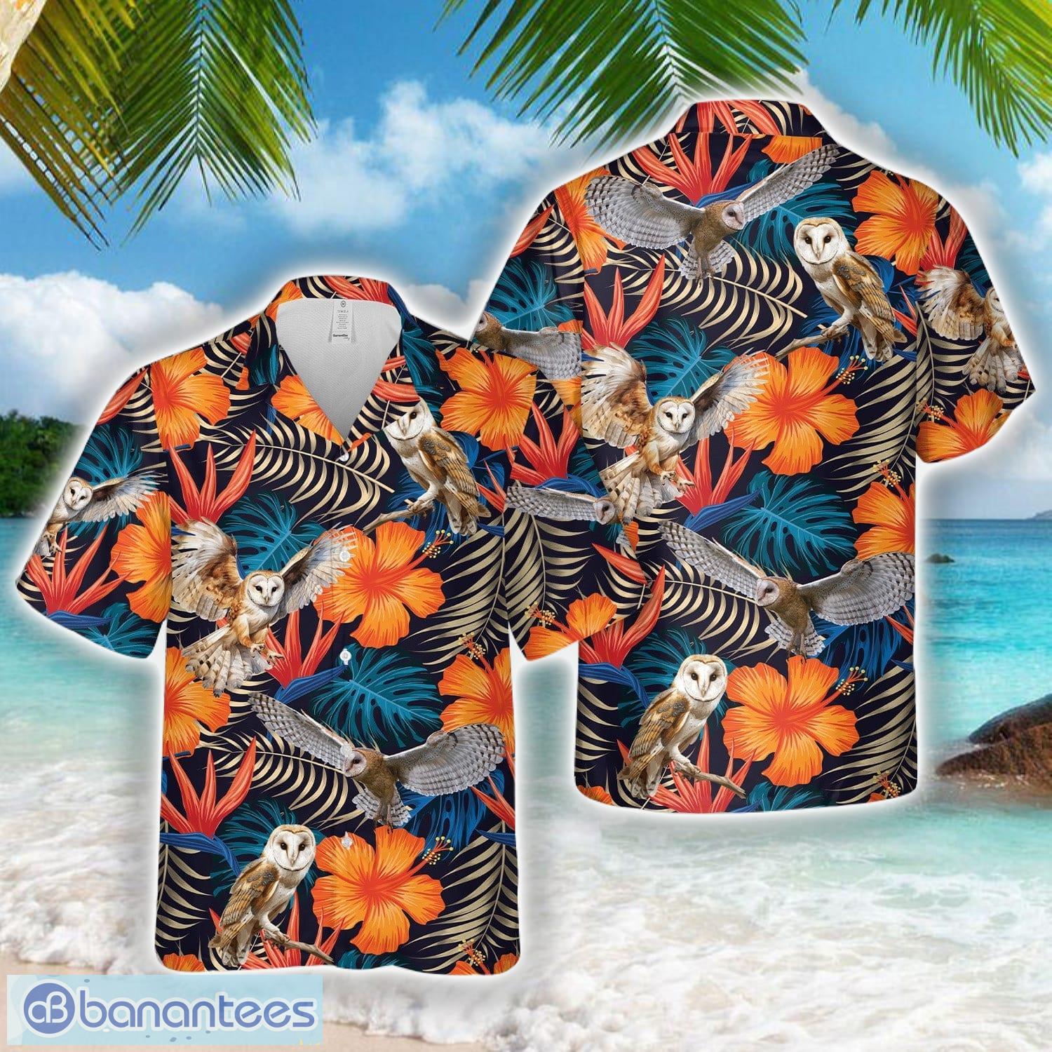 barn owl hawaiian shirt beach shirt image Barn Owl Hawaiian Shirt Beach Shirt Product Photo 1