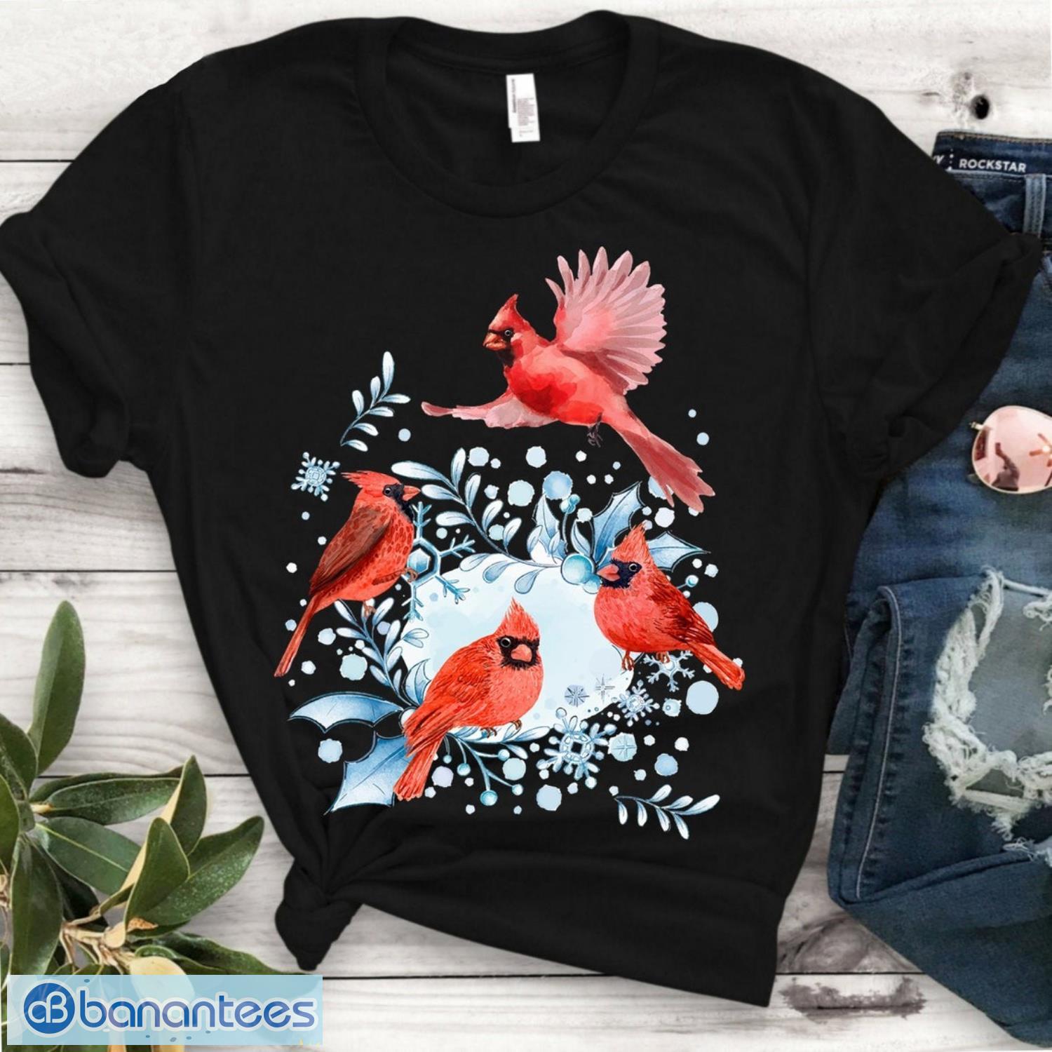 beautiful red cardinal birds shirt christmas bird winter scene tshirt image Beautiful Red Cardinal Birds Shirt - Christmas Bird Winter Scene Tshirt Product Photo 1
