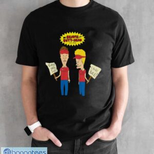 Beavis & Butthead Characters With Picket Signs T-shirt - Black Unisex T-Shirt