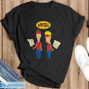 Beavis & Butthead Characters With Picket Signs T-shirt - Black T-Shirt