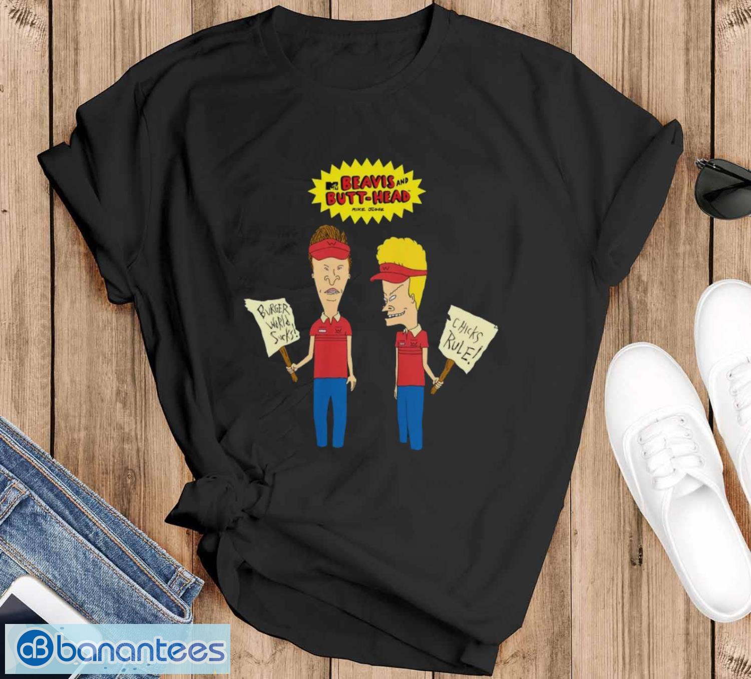 beavis butthead characters with picket signs t shirt image Beavis & Butthead Characters With Picket Signs T-shirt - Black T-Shirt