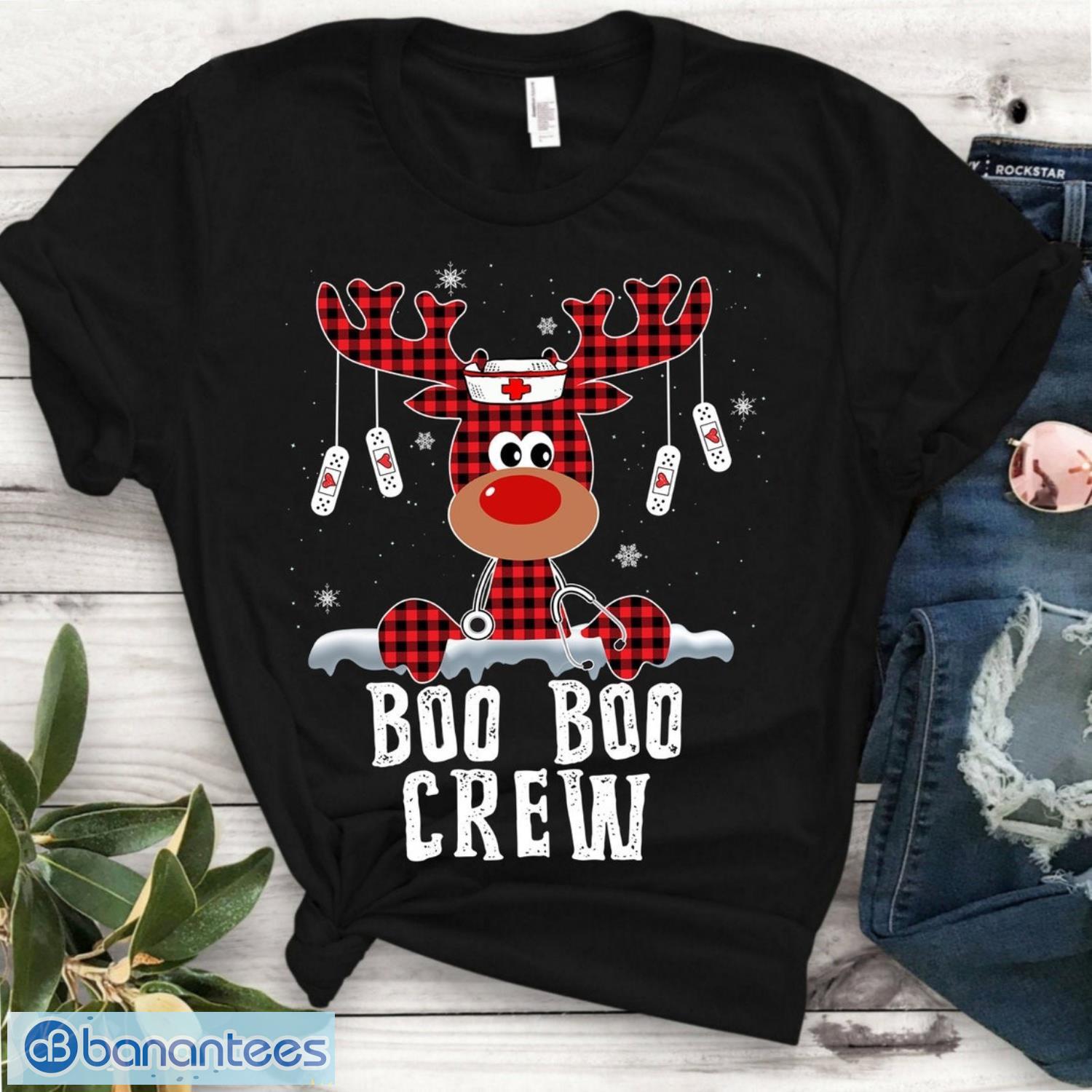 boo boo crew reindeer nurse christmas shirt cute buffalo plaid nursing t shirt image Boo Boo Crew Reindeer Nurse Christmas Shirt, Cute Buffalo plaid Nursing T-Shirt Product Photo 1