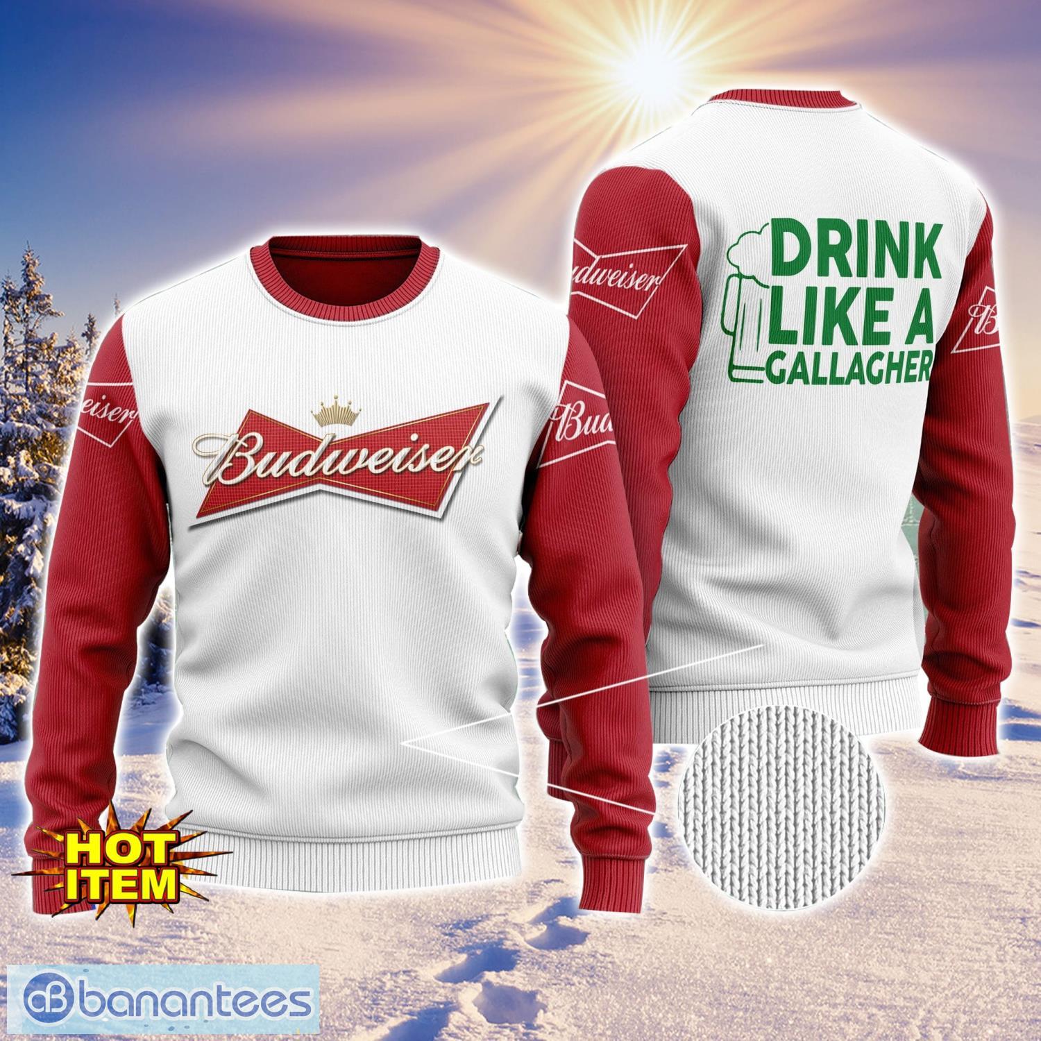 budweiser drink like a gallagher patrick day 3d print sweater christmas gift holiday sweater image Budweiser Drink Like A Gallagher Patrick Day 3D Print Sweater Christmas Gift Holiday Sweater Product Photo 1