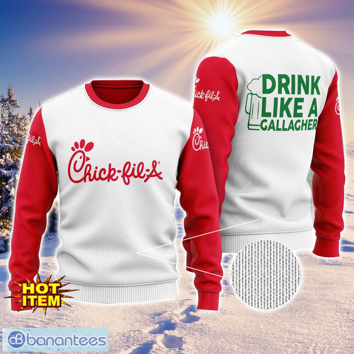 chick fil a drink like a gallagher patrick day 3d print sweater christmas gift holiday sweater image Chick-fil-A Drink Like A Gallagher Patrick Day 3D Print Sweater Christmas Gift Holiday Sweater Product Photo 1