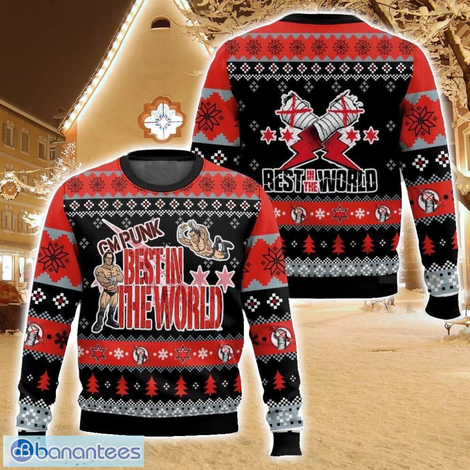 cm punk wwe ugly christmas sweater christmas gift for family holiday gift image CM Punk WWE Ugly Christmas Sweater Christmas Gift For Family Holiday Gift Product Photo 1