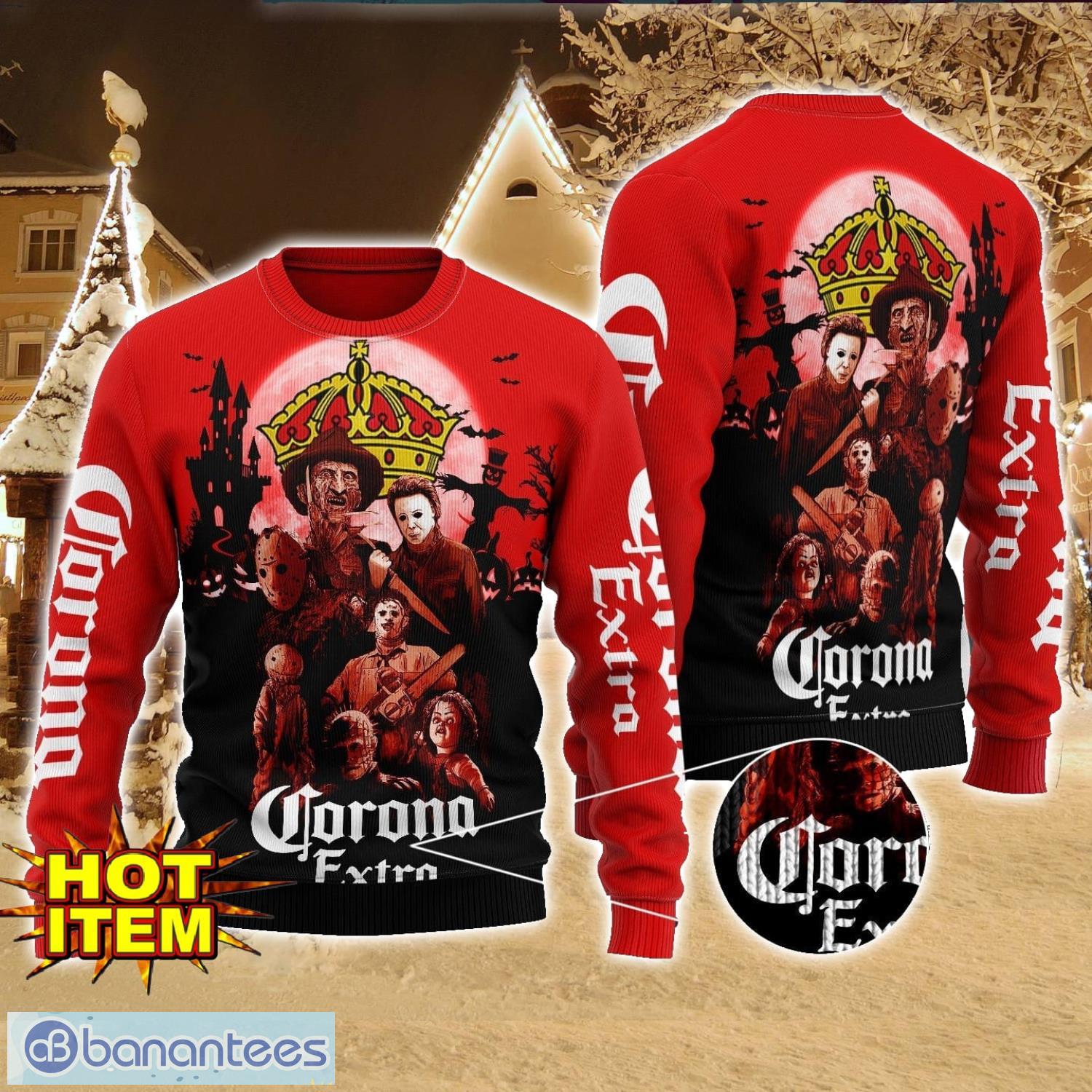 corona extra horror halloween night all over print sweater halloween sweater gift ideas image Corona Extra Horror Halloween Night All Over Print Sweater Halloween Sweater Gift Ideas Product Photo 1