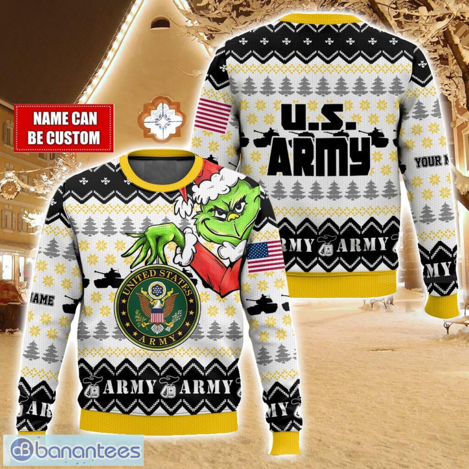 custom name face grinch x us army ugly christmas sweater christmas gift for family holiday gift image Custom Name Face Grinch x US Army Ugly Christmas Sweater Christmas Gift For Family Holiday Gift Product Photo 1