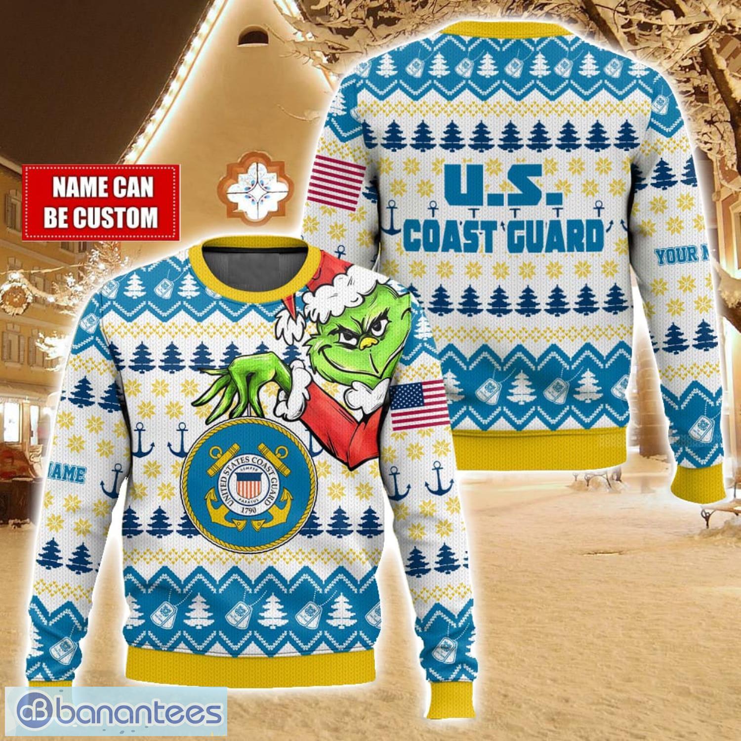 custom name face grinch x us coast guard ugly christmas sweater christmas gift for family holiday gift image Custom Name Face Grinch x US Coast Guard Ugly Christmas Sweater Christmas Gift For Family Holiday Gift Product Photo 1