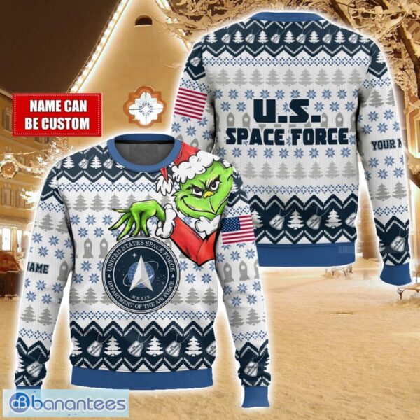 Custom Name Face Grinch x US Space Force Ugly Christmas Sweater Christmas Gift For Family Holiday Gift Product Photo 1