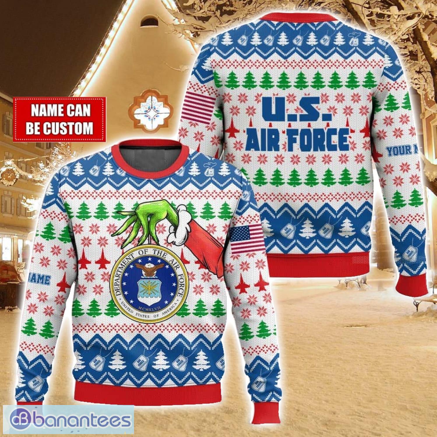 custom name hand grinch x us air force ugly christmas sweater christmas gift for family holiday gift image Custom Name Hand Grinch x US Air Force Ugly Christmas Sweater Christmas Gift For Family Holiday Gift Product Photo 1