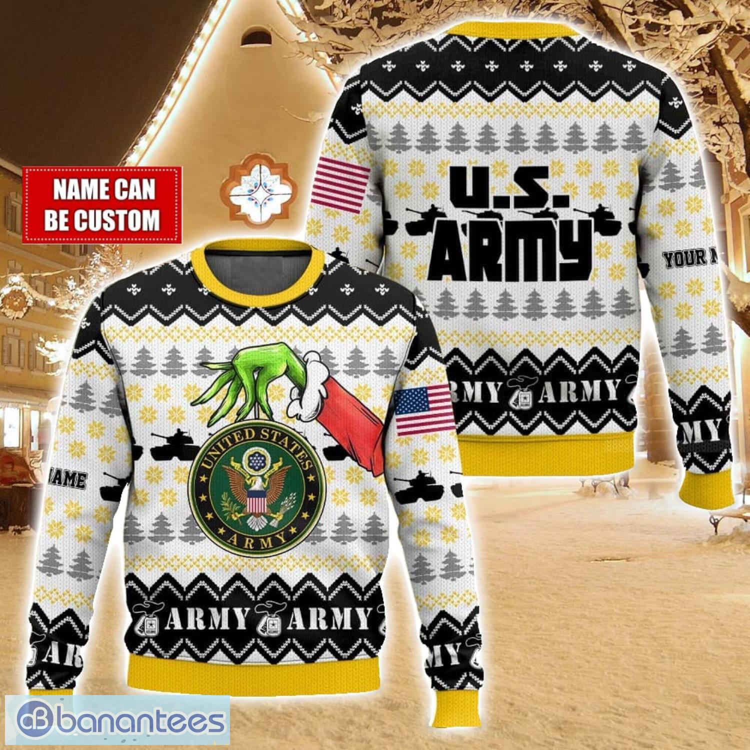 custom name hand grinch x us army ugly christmas sweater christmas gift for family holiday gift image Custom Name Hand Grinch x US Army Ugly Christmas Sweater Christmas Gift For Family Holiday Gift Product Photo 1