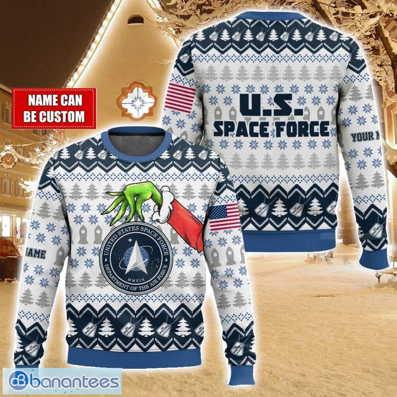 custom name hand grinch x us space force ugly christmas sweater christmas gift for family holiday gift image Custom Name Hand Grinch x US Space Force Ugly Christmas Sweater Christmas Gift For Family Holiday Gift Product Photo 1