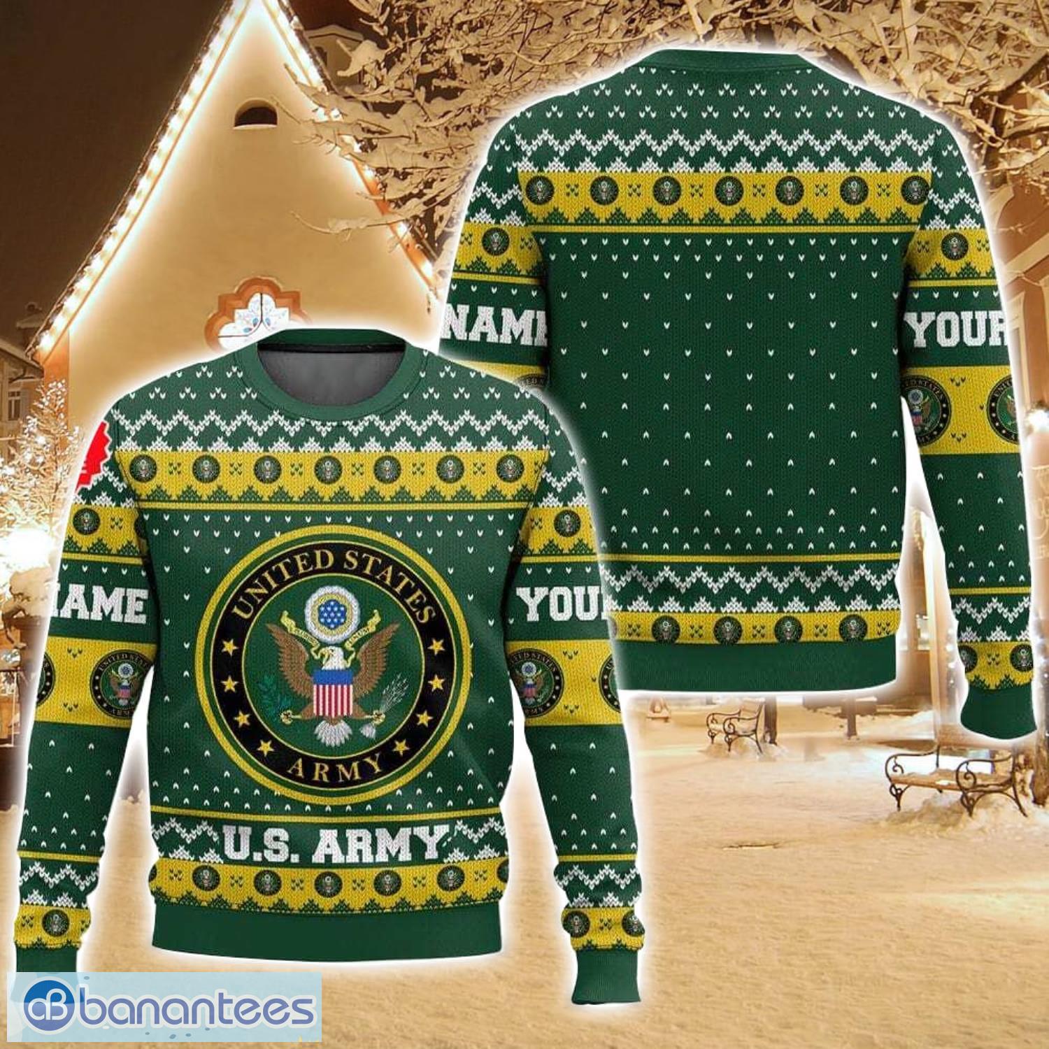 custom name us army ugly christmas sweater for men and women christmas holiday gift family gift image Custom Name US Army Ugly Christmas Sweater For Men And Women Christmas Holiday Gift Family Gift Product Photo 1
