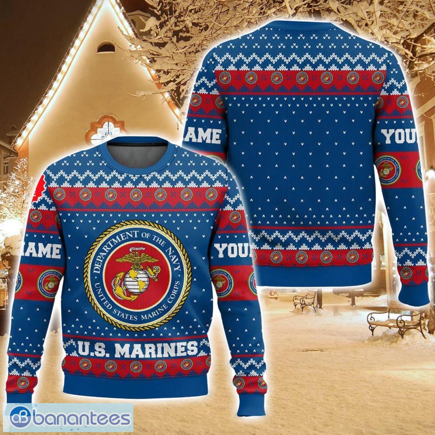 custom name us marines ugly christmas sweater for men and women christmas holiday gift family gift image Custom Name US Marines Ugly Christmas Sweater For Men And Women Christmas Holiday Gift Family Gift Product Photo 1