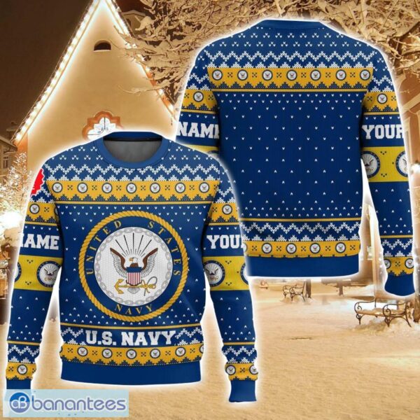 Custom Name US Navy Ugly Christmas Sweater For Men And Women Christmas Holiday Gift Family Gift Product Photo 1