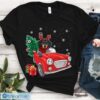 Dachshund Riding Red Truck Merry Christmas T-Shirt Product Photo 1