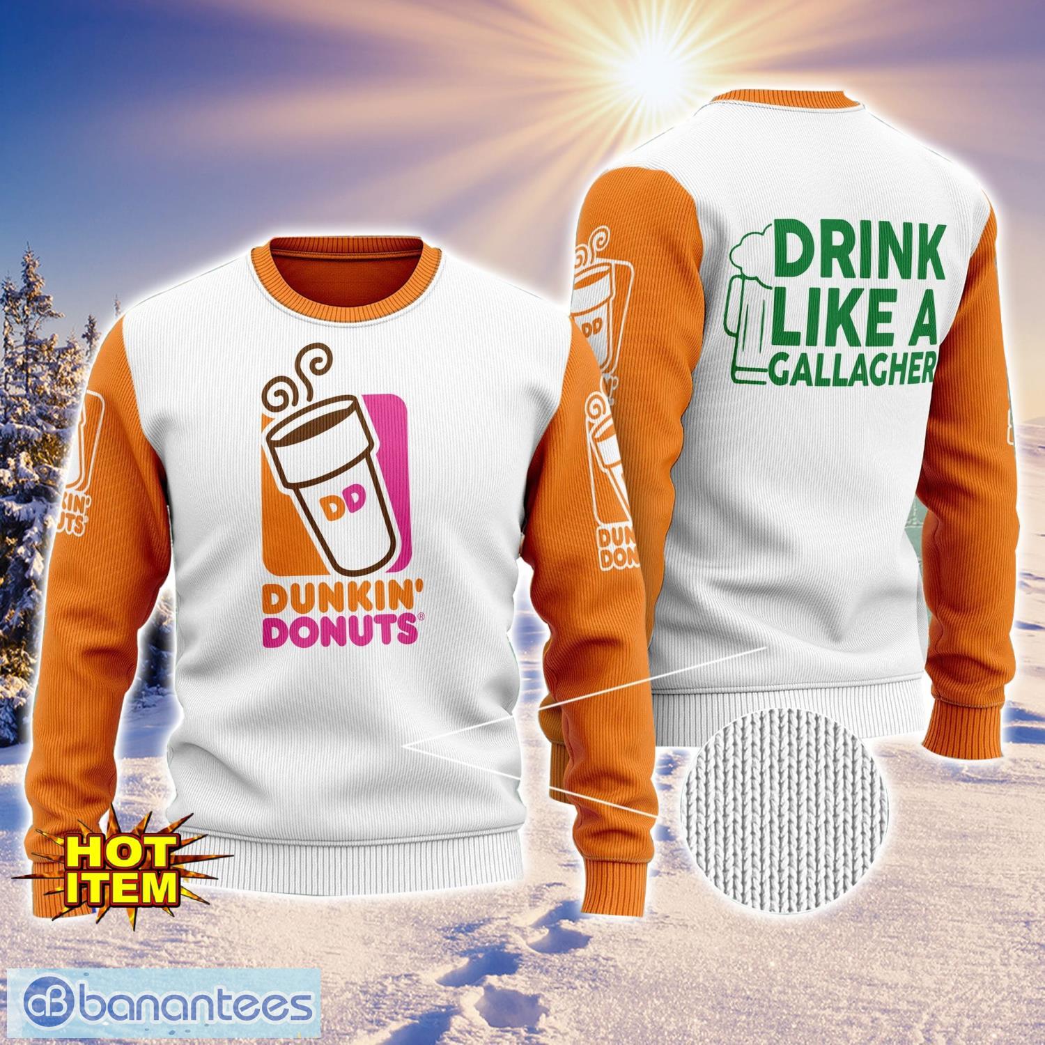 dunkin donuts drink like a gallagher patrick day 3d print sweater christmas gift holiday sweater image Dunkin Donuts Drink Like A Gallagher Patrick Day 3D Print Sweater Christmas Gift Holiday Sweater Product Photo 1