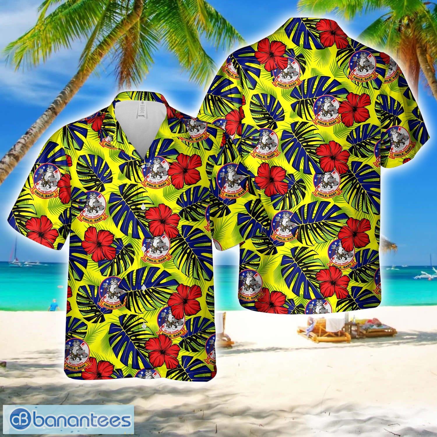 f 14 tomcat vf 102 tarps smile baby hawaiian shirt beach shirt image F-14 Tomcat - VF-102 - TARPS - Smile, Baby! Hawaiian Shirt Beach Shirt Product Photo 1