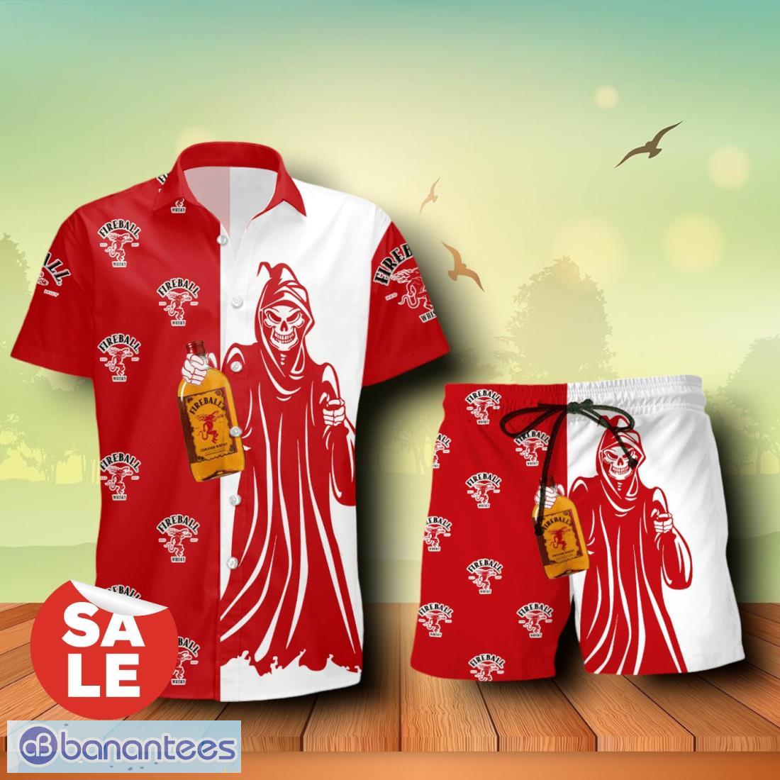 fireball cinnamon whisky death halloween combo hawaiian shirt shorts for men women image Fireball Cinnamon Whisky Death Halloween Combo Hawaiian Shirt & Shorts For Men Women Product Photo 1