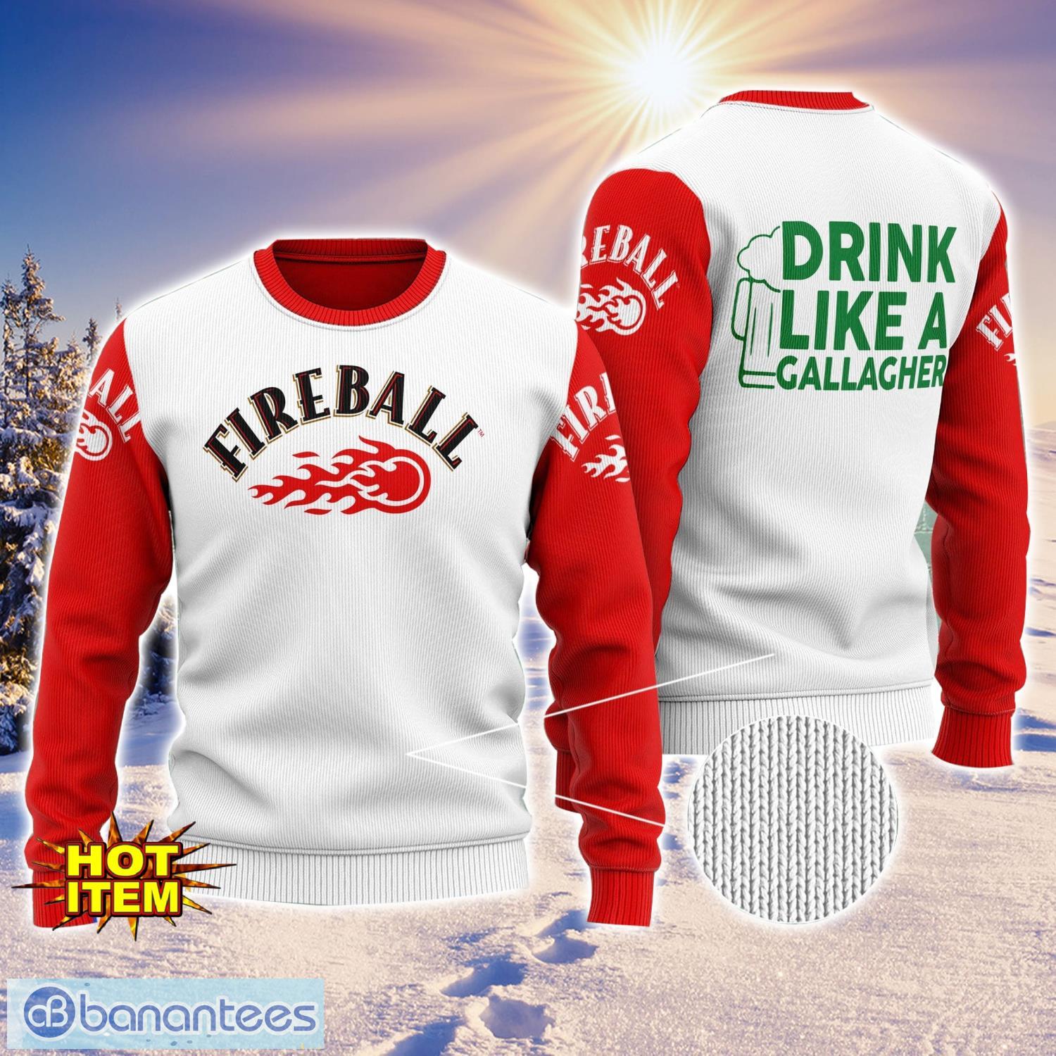 fireball cinnamon whisky drink like a gallagher patrick day 3d print sweater christmas gift holiday sweater image Fireball Cinnamon Whisky Drink Like A Gallagher Patrick Day 3D Print Sweater Christmas Gift Holiday Sweater Product Photo 1