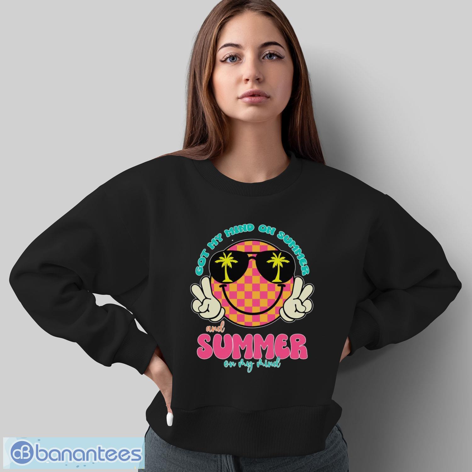 groovy happy face summer vibes got my mind on summer teacher shirt 1 image Groovy Happy Face Summer Vibes Got My Mind On Summer Teacher Shirt - Sweatshirt