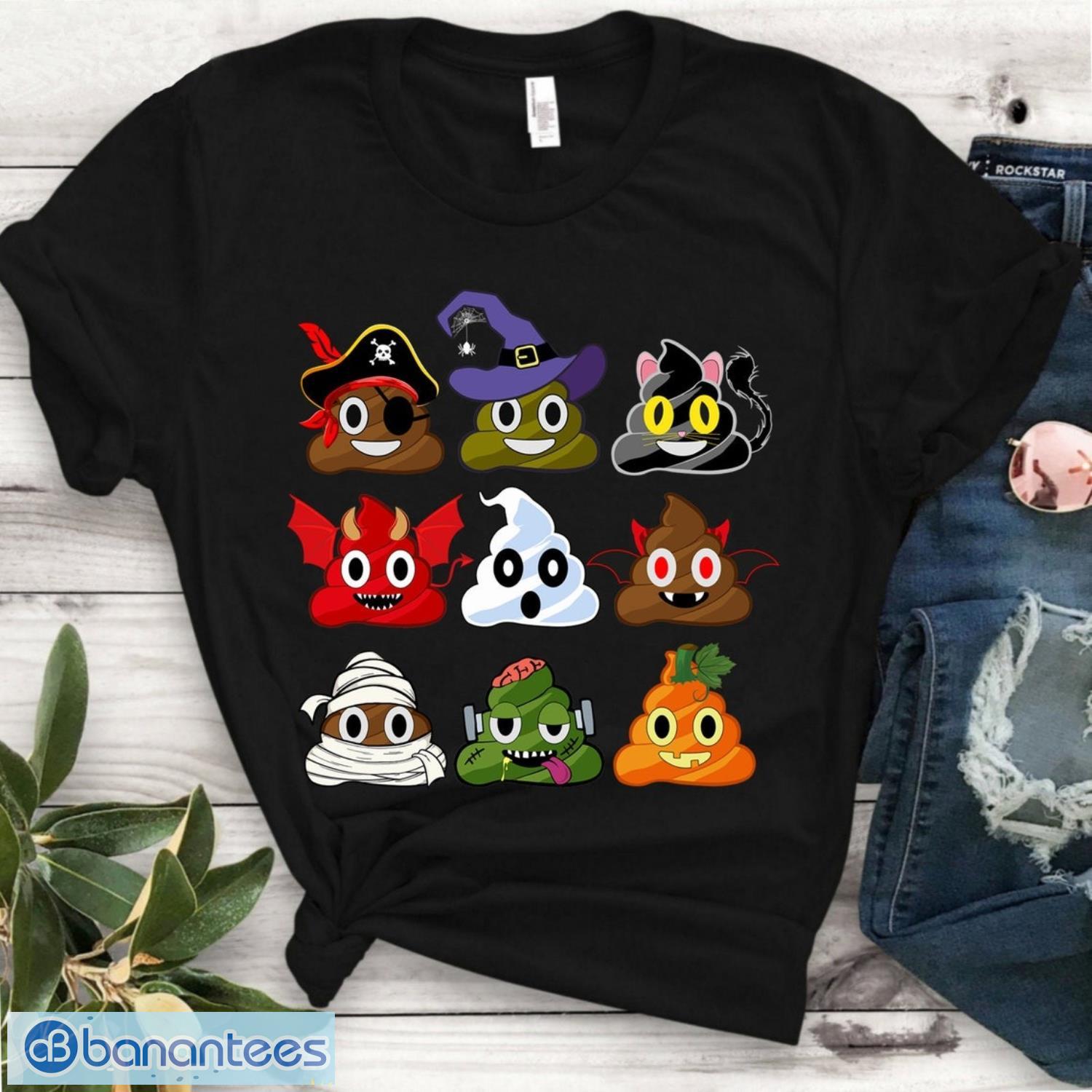 halloween poop emojis shirt funny halloween witch vampire cat demon ghost zombie pumpkin tshirt image Halloween Poop Emojis Shirt - Funny Halloween witch vampire cat demon ghost zombie pumpkin TShirt Product Photo 1
