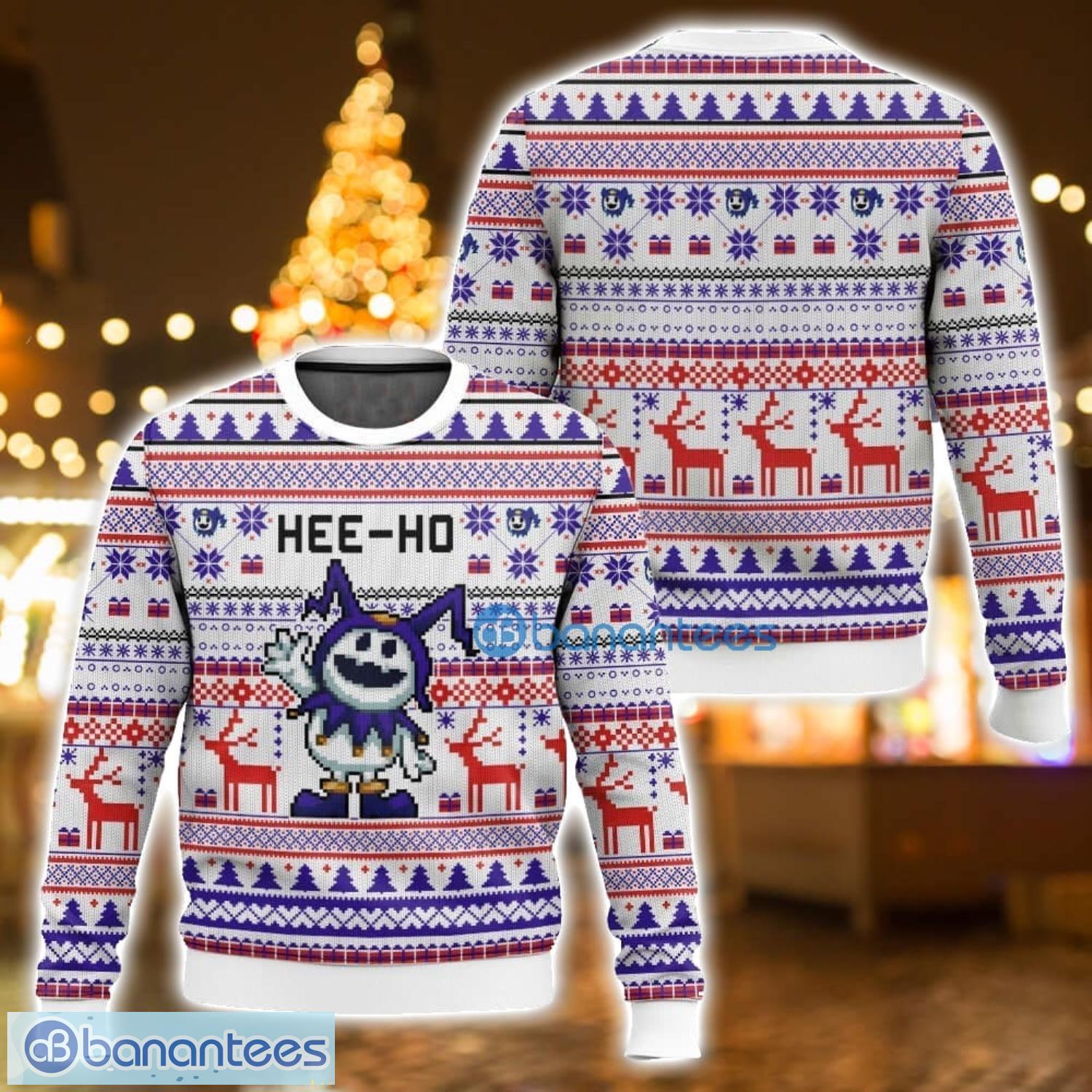 hee ho jack frost shin megami tensei ugly christmas sweater holiday gift for family christmas sweater image Hee-Ho, Jack Frost Shin Megami Tensei Ugly Christmas Sweater Holiday Gift For Family Christmas Sweater Product Photo 1