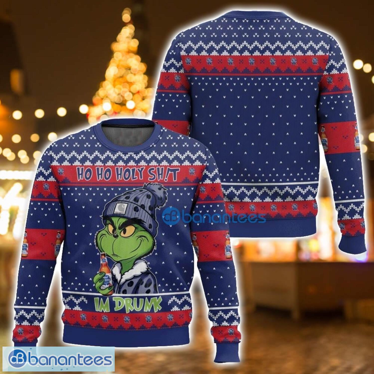 ho ho holy sht im drunk pabst blue ribbon grinch ugly christmas sweater holiday gift for family christmas sweater image Ho Ho Holy Sh!t Im Drunk Pabst Blue Ribbon Grinch Ugly Christmas Sweater Holiday Gift For Family Christmas Sweater Product Photo 1