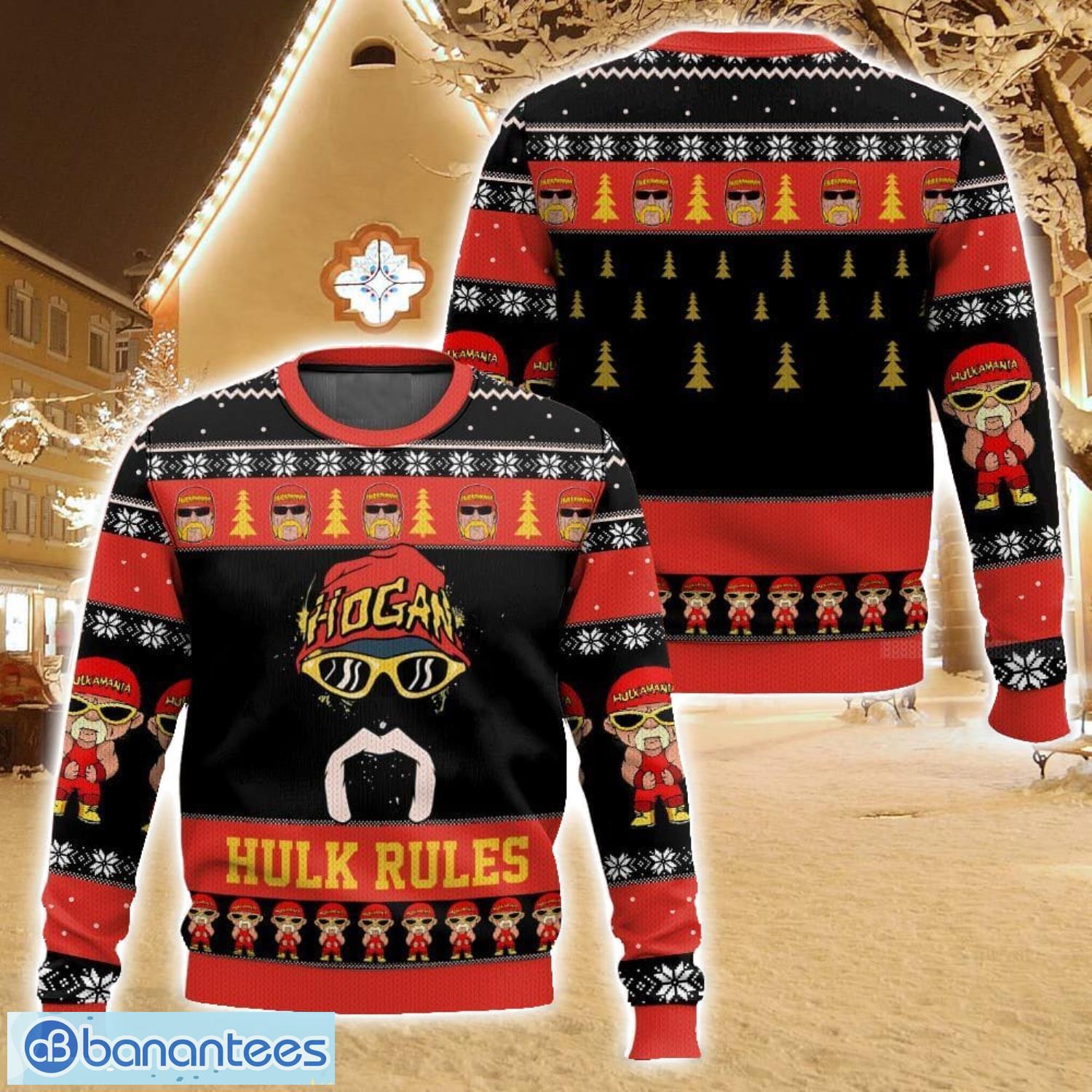 hulk rules hulk hogan wwe ugly christmas sweater christmas gift for family holiday gift image Hulk Rules Hulk Hogan WWE Ugly Christmas Sweater Christmas Gift For Family Holiday Gift Product Photo 1