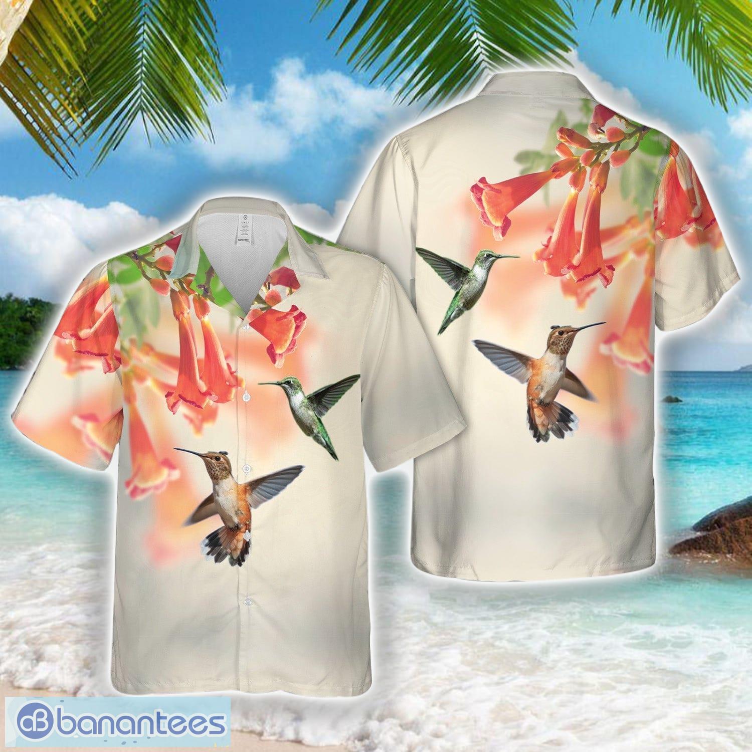 hummingbirds trumpet flower hawaiian shirt beach shirt image Hummingbirds Trumpet Flower Hawaiian Shirt Beach Shirt Product Photo 1